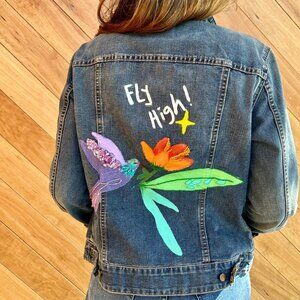 Denim Jacket painted and embellished with beads
